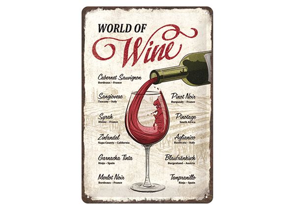 Металлический постер в ретро-стиле World of Wine 20x30 cm