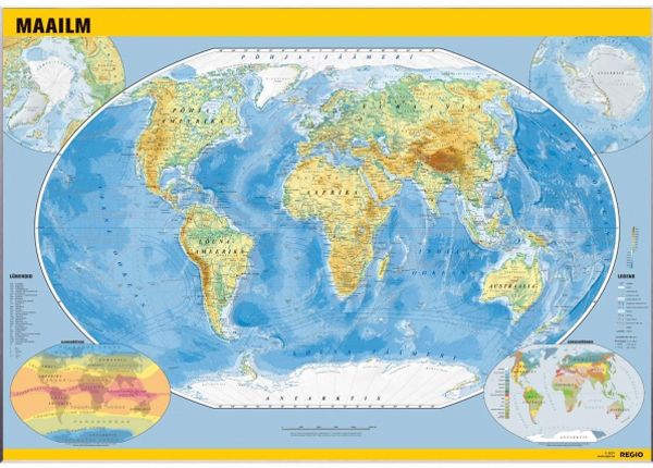 Общегеографическая настенная карта мира 150 х 105 см