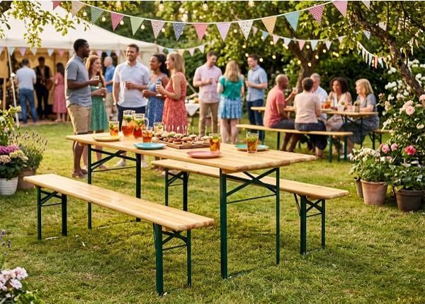 Складная садовая мебель, стол 50x220 см + 2 скамьи