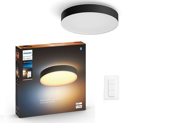 Умный потолочный светильник Hue White ambiance Enrave M чёрный с пультом Ø 38,1 cm