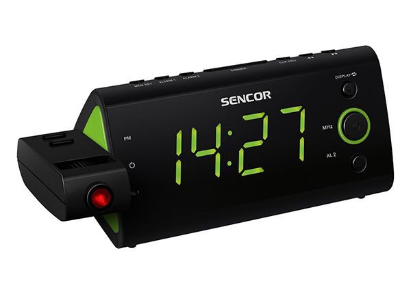 Часы-радио Sencor, черный/ зеленый