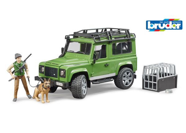 Land Rover Defender с охотником и собакой 1:16 Bruder