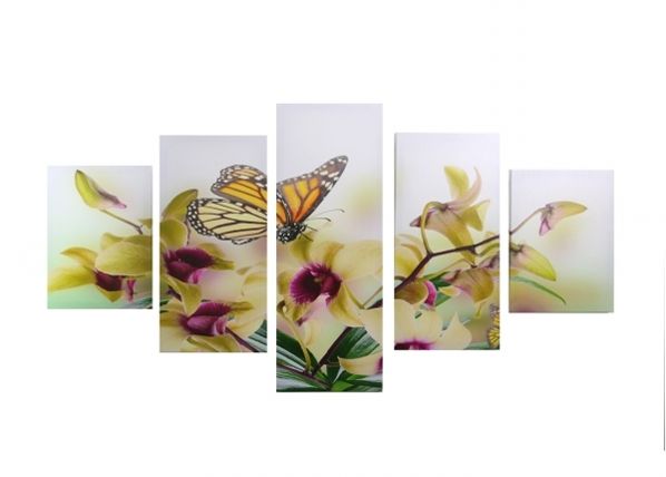 Картина из 5-частей Butterfly & Flowers 160x80 cm