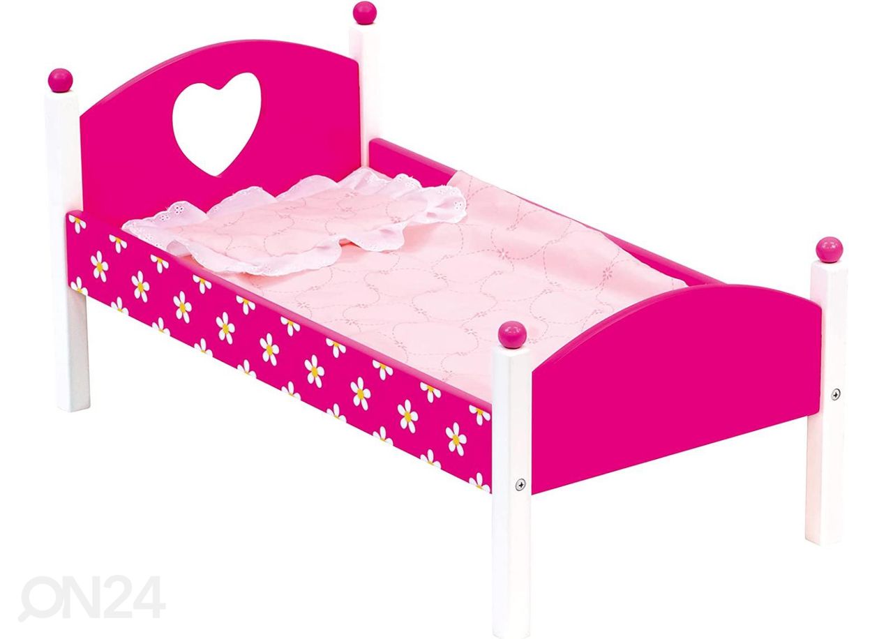 Деревянная кукольная кровать розовая увеличить