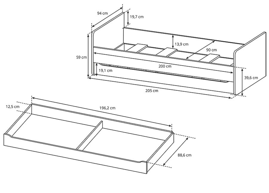 Кровать с ящиком 90x200 cm увеличить