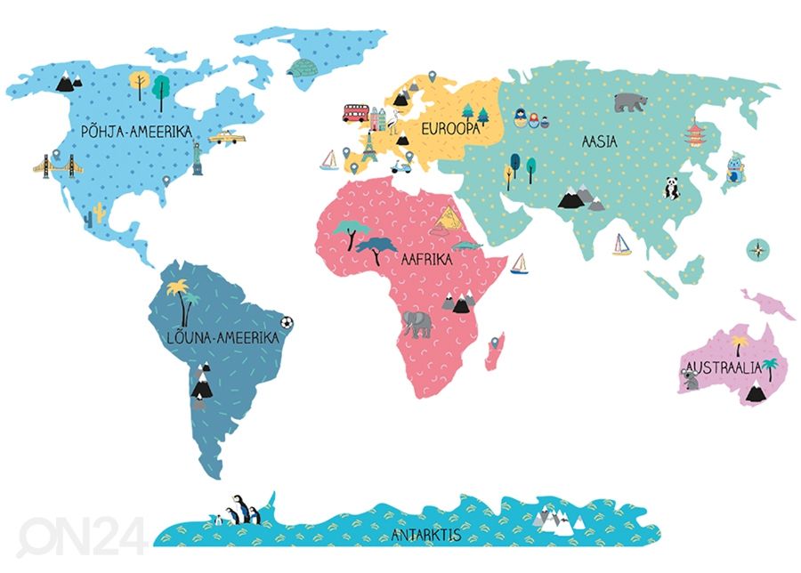 Настенная наклейка Карта мира S на эстонском языке, разноцветная увеличить