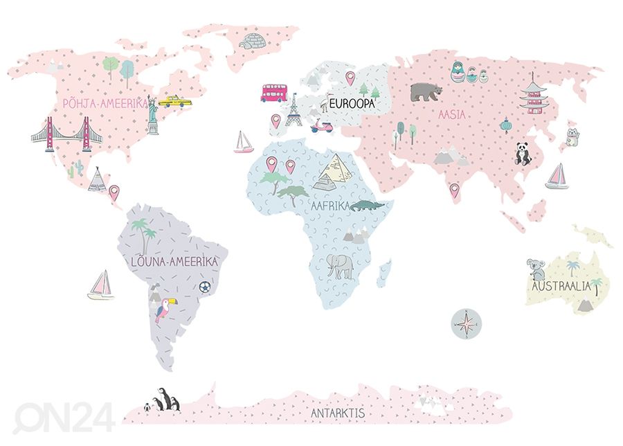 Настенная наклейка Карта мира S на эстонском языке, розовая увеличить