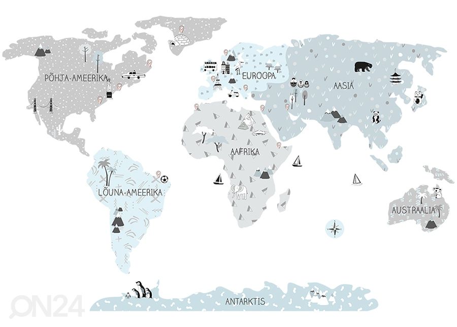 Настенная наклейка Карта мира S на эстонском языке, eco увеличить