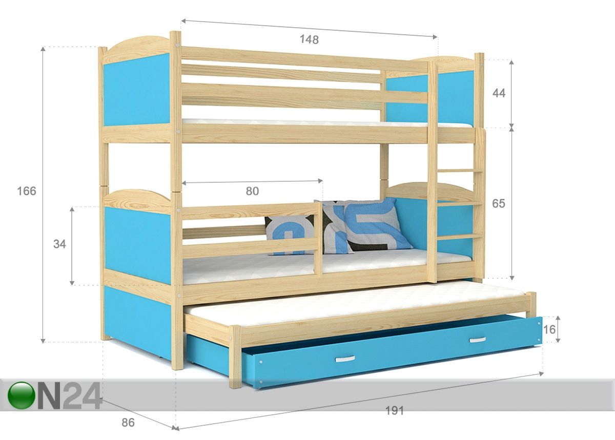 3-местная двухъярусная кровать 80x190 cm + матрасы увеличить