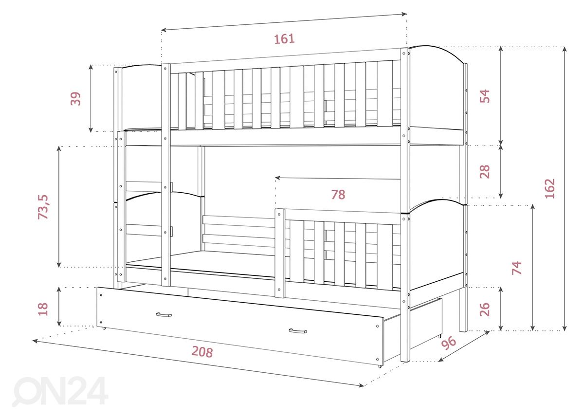 Двухъярусная кровать 90x200 cm увеличить