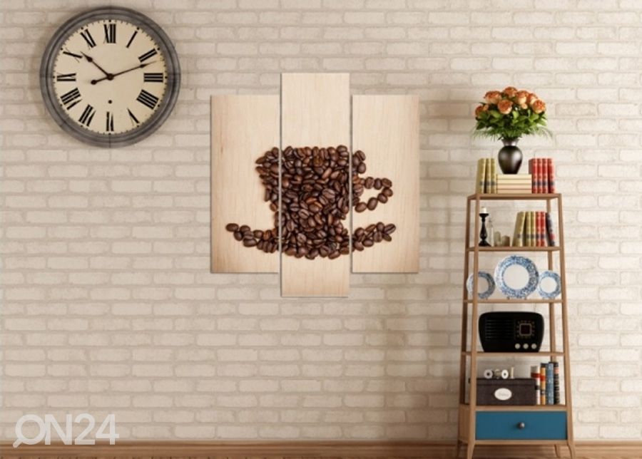 Картина из 3-частей Cup of coffee beans 3D 90x80 см увеличить