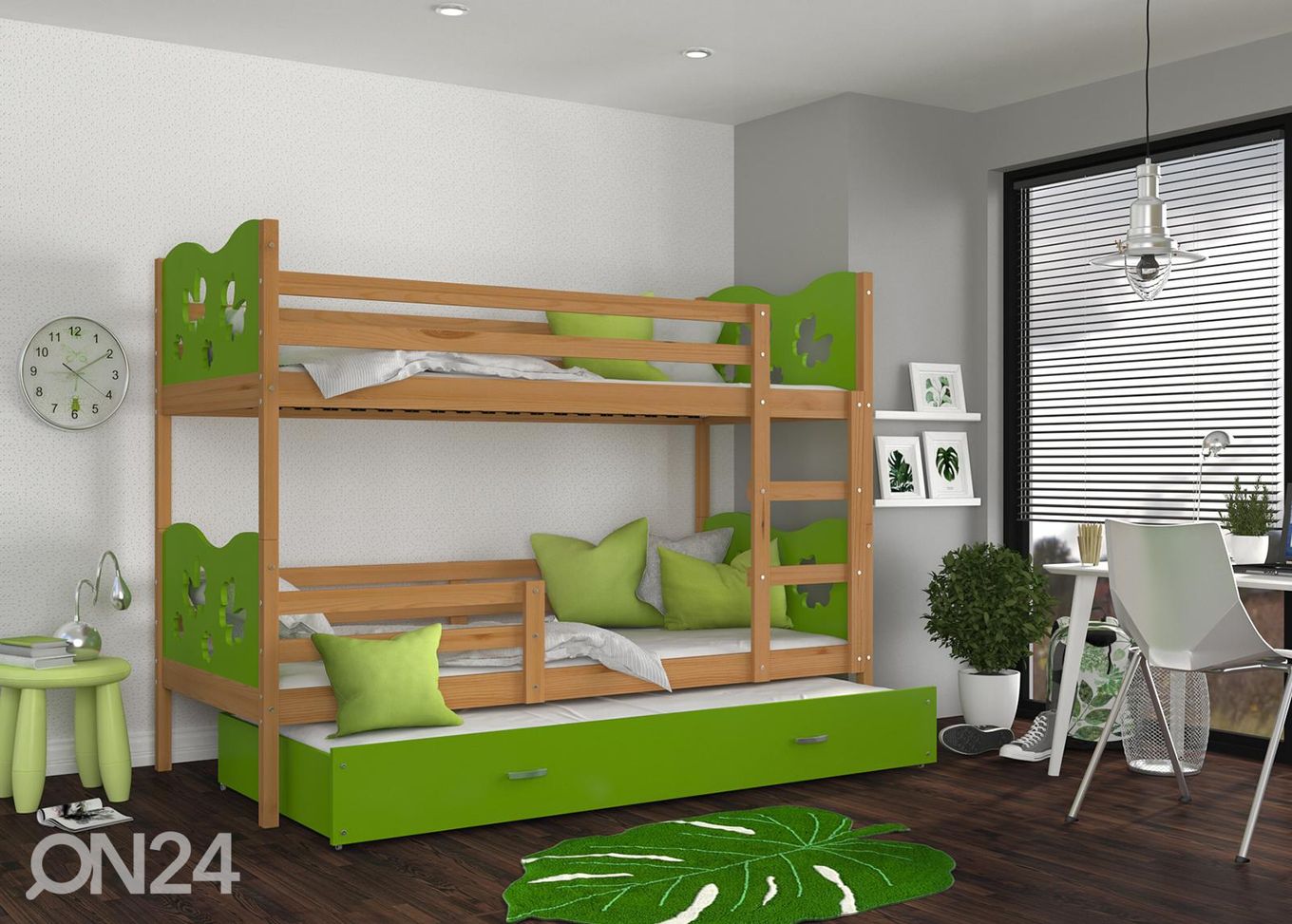 Комплект двухъярусной кровати 80x190 cm, ольха/зелёный увеличить