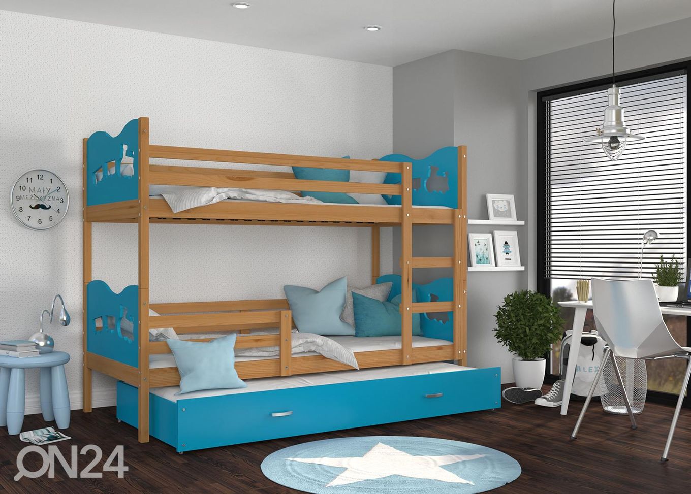 Комплект двухъярусной кровати 80x190 cm, ольха/синий увеличить