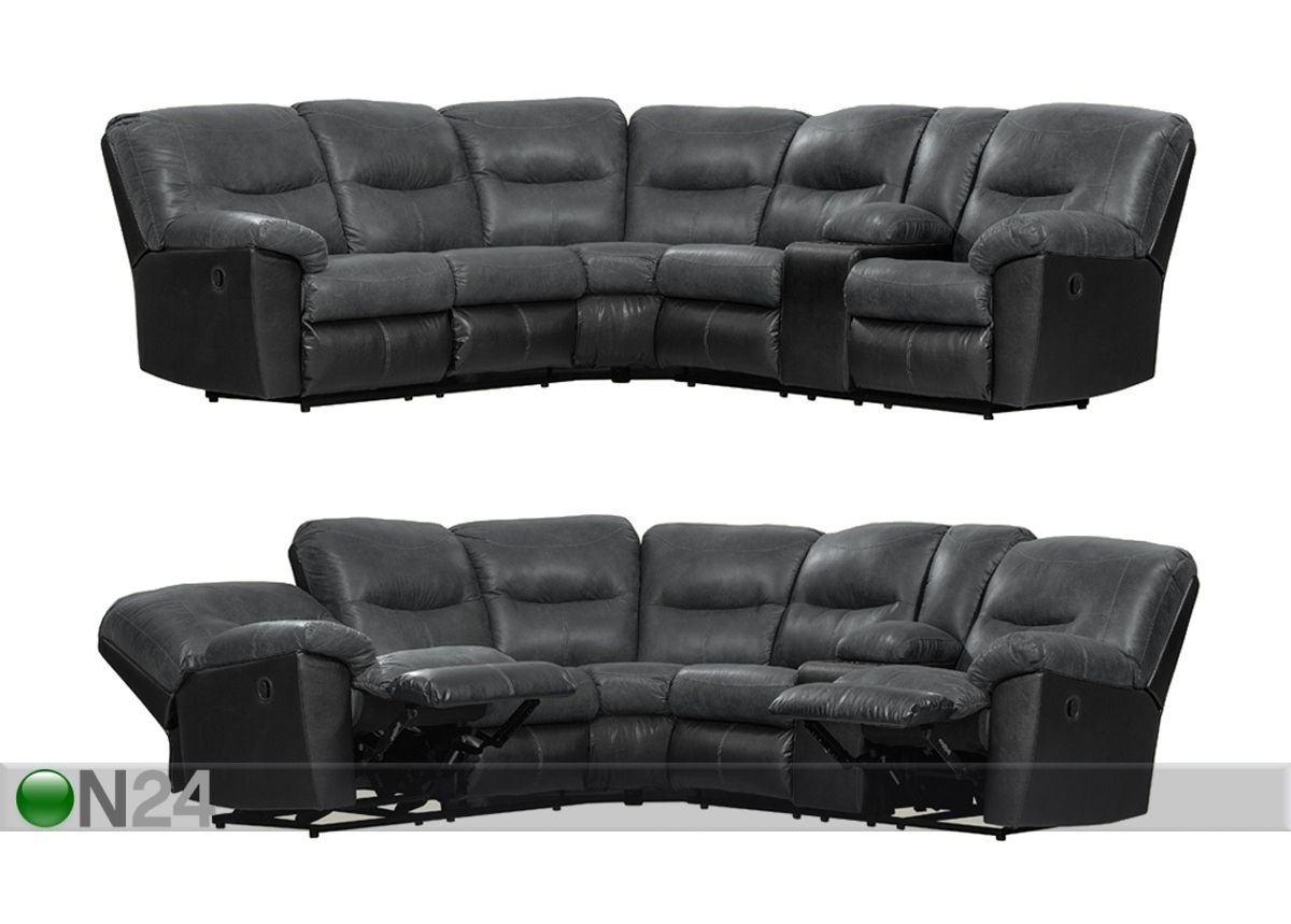 Угловой диван с двумя подножками Mirtel, тёмно-серый/чёрный увеличить