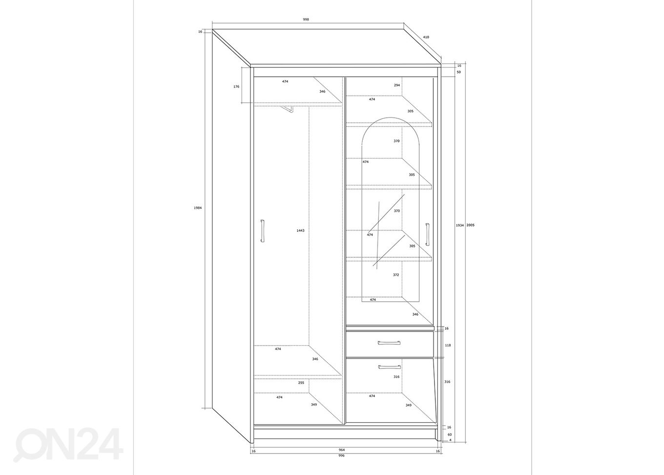 Шкаф платяной 100 cm увеличить