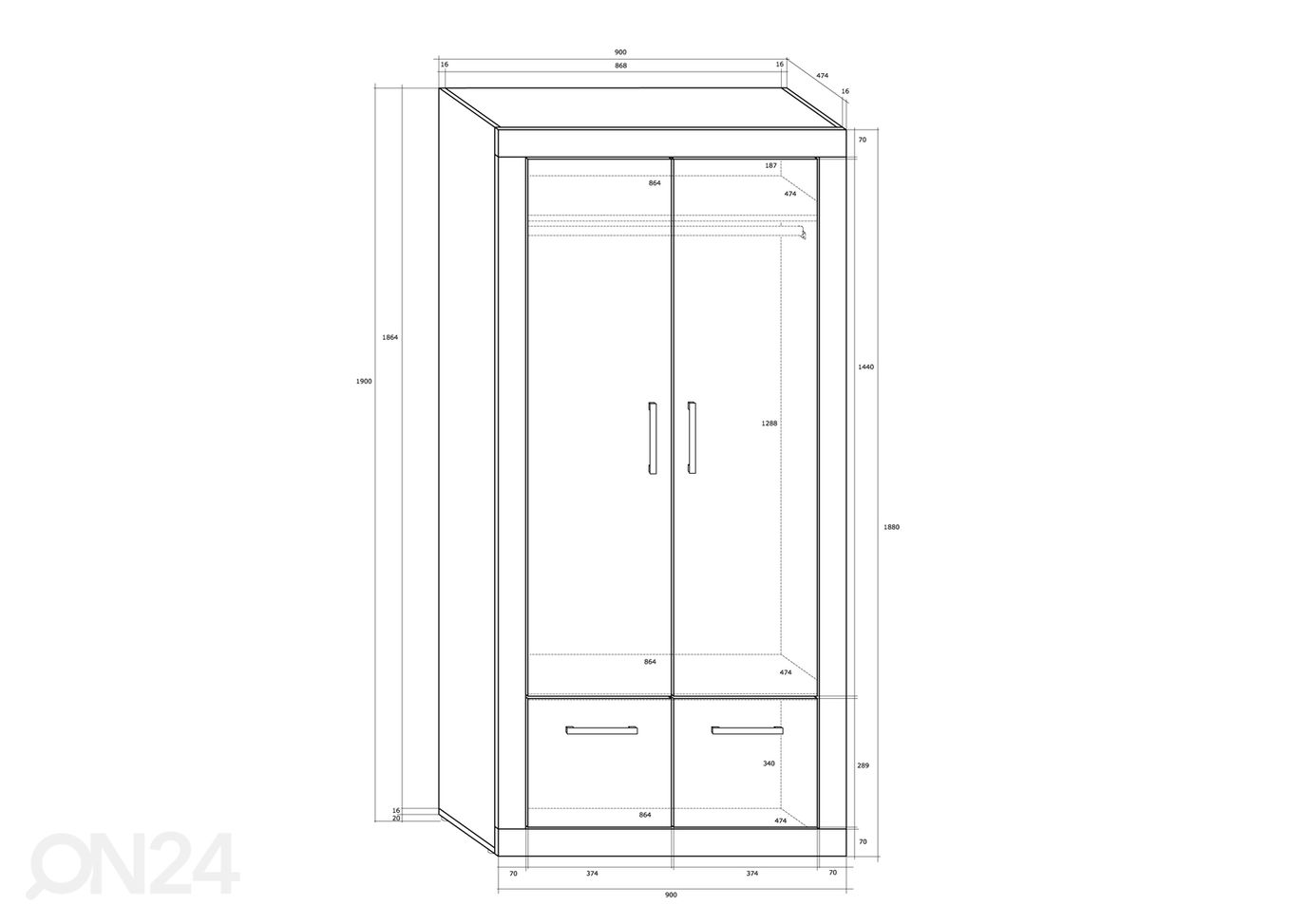 Шкаф платяной 90 cm увеличить