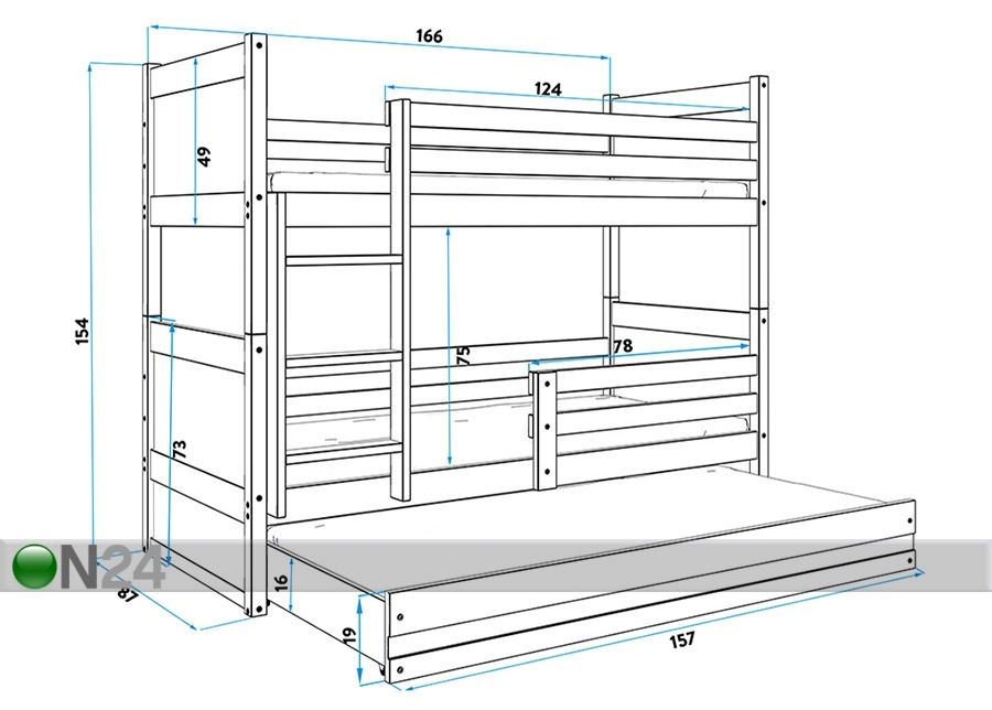 3-местная двухъярусная кровать 80x160 cm увеличить