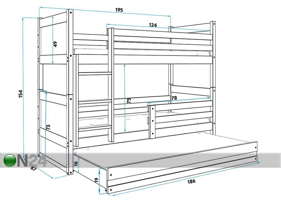 3-местная двухъярусная кровать 80x190 cm увеличить