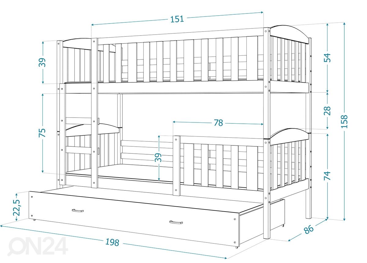 3-местная двухъярусная кровать 80x190 cm увеличить
