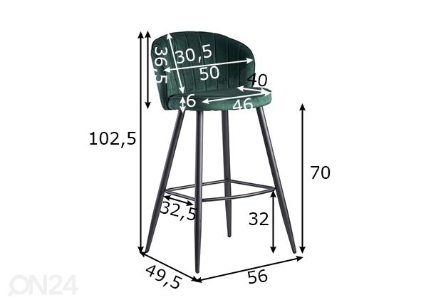 Барный стул, зелёный размеры