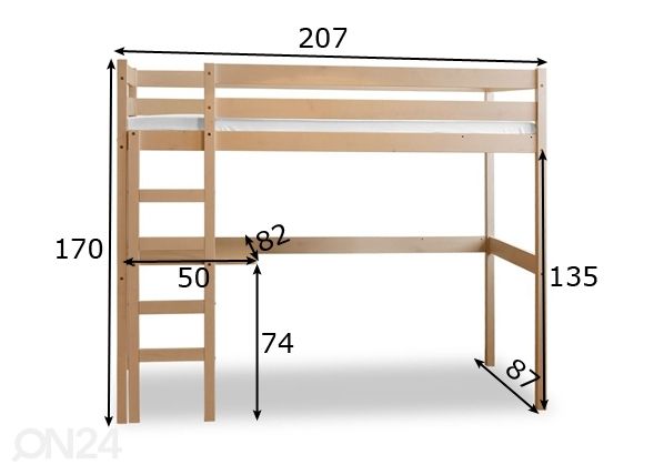 Двухъярусная кровать из массива берёзы + рабочий стол 80x200 cm размеры