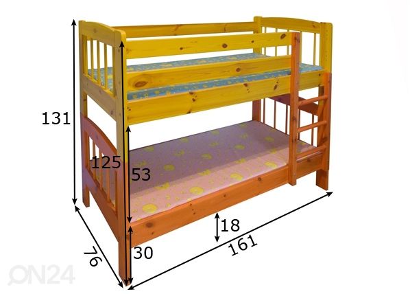 Двухъярусная кровать 70x155 cm размеры