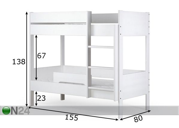 Двухъярусная кровать 75x150 cm размеры