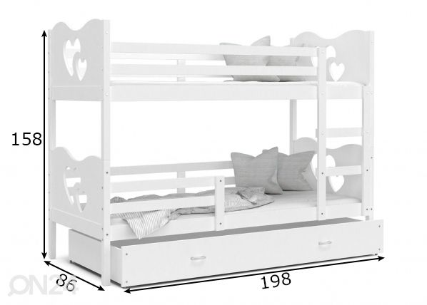 Двухъярусная кровать 80x190 cm, белый комплект размеры