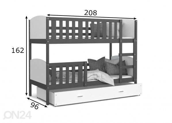 Двухъярусная кровать 90x200 cm, серый/белый размеры