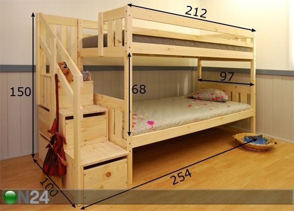 Двухъярусная кровать Stairway 90x200 cm