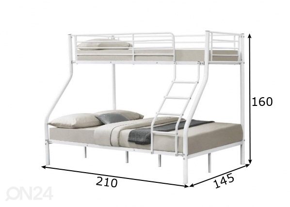 Двухъярусная кровать Trio 140x200/90x200 cm, белый размеры