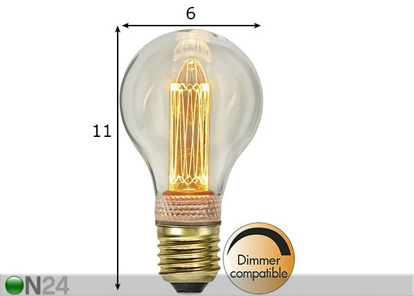 Декоративная LED лампочка с цоколем Е27, 2,3 Вт размеры