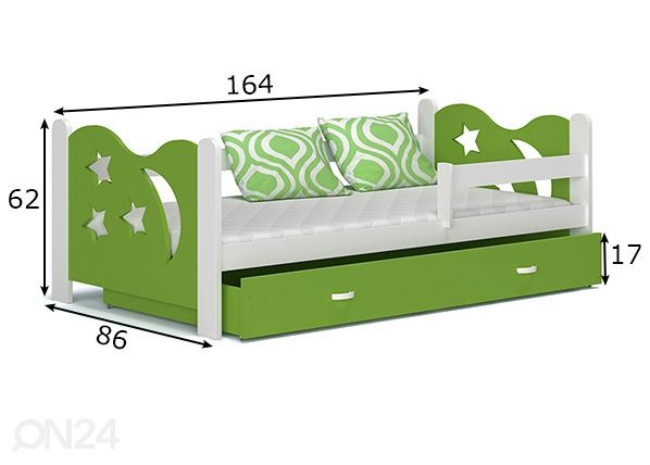 Детская кровать с ящиком + матрас 80x160 cm размеры