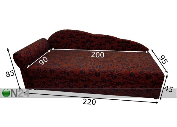 Диван-кровать с ящиком для белья Helga 90x200 cm размеры