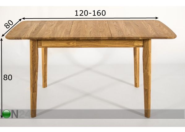 Дубовый удлиняющийся обеденный стол Mari 80x120-160 cm размеры