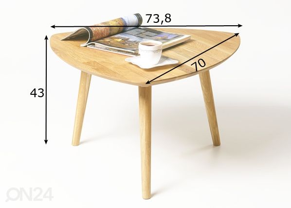Журнальный стол из массива дуба Scan 74x70 cm, белое масло размеры