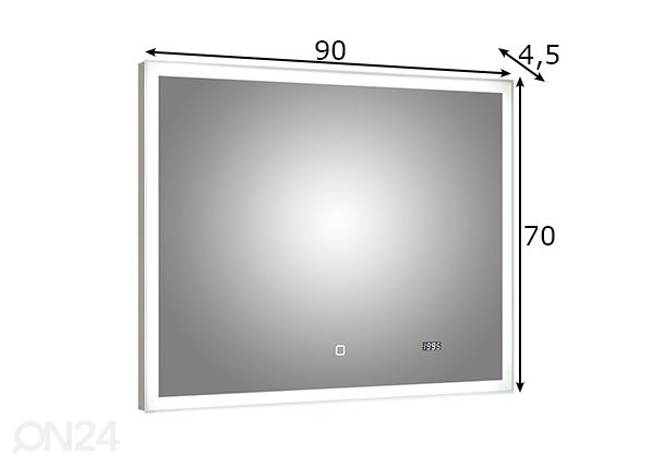 Зеркало с часами и LED-подветкой 22 размеры