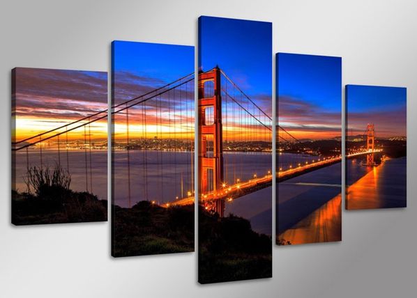 Картина из 5-частей Golden Gate Bridge 160x80 см
