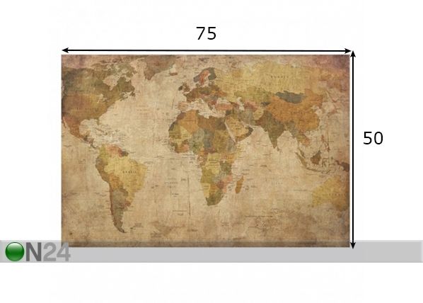 Картина на дереве World Map 50x75 cm размеры