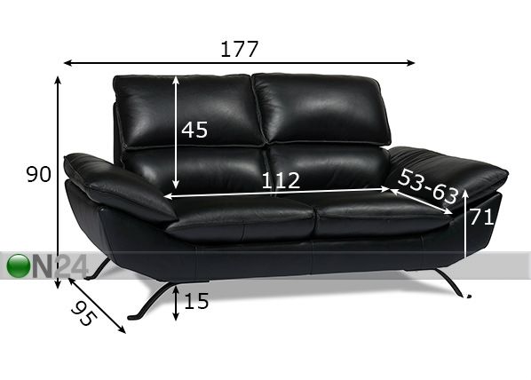 Кожаный 2-местный диван Arizona размеры