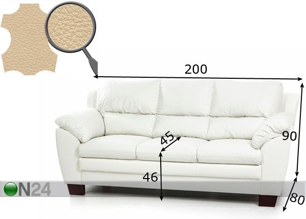 Кожаный 3-местный диван Emma размеры