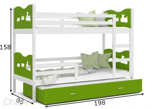 Комплект двухъярусной кровати 80x190 cm, белый/зелёный размеры
