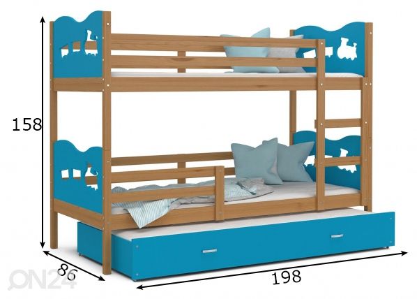 Комплект двухъярусной кровати 80x190 cm, ольха/синий размеры