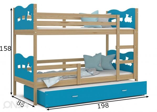 Комплект двухъярусной кровати 80x190 cm, сонома/синий размеры
