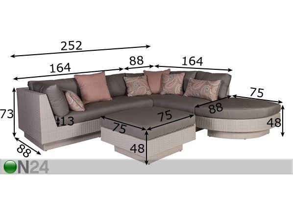 Комплект дивана Stella размеры
