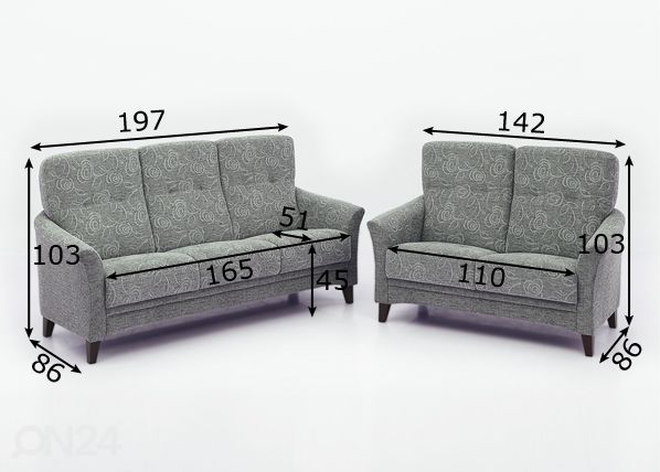 Комплект диванов Anne размеры