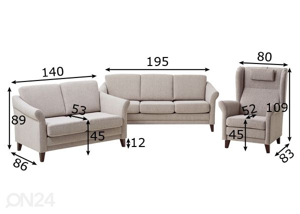 Комплект диванов Linda 3+2+1 размеры
