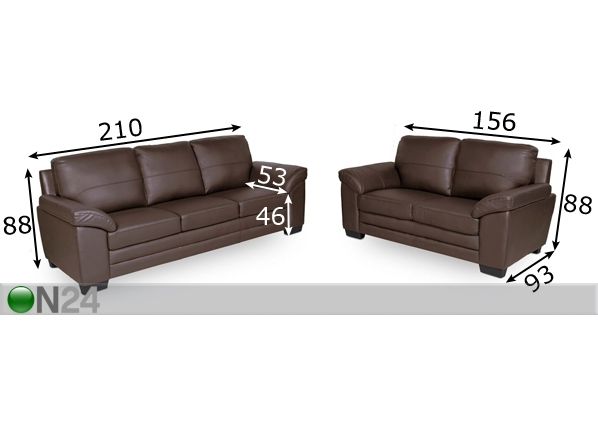 Комплект диванов Manchester 2+3, коричневый размеры