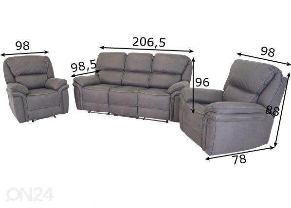 Комплект диванов Recliner Saranda 3+1+1 размеры