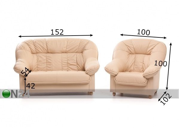 Комплект кожаных диванов Aleksandra 2+1 размеры